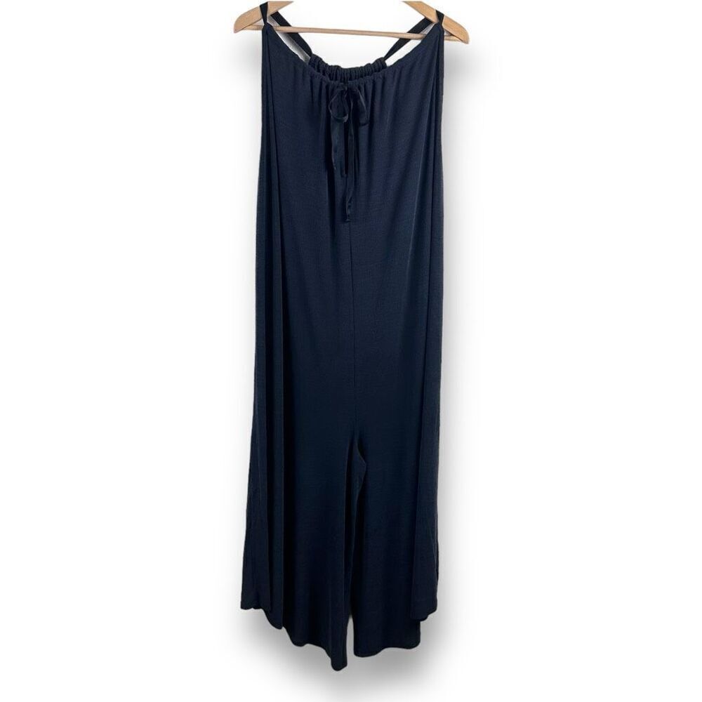 HD In Paris Women's L High Neck Wide Leg‎ Crop Jumpsuit Charcoal Gray Baggy Fit